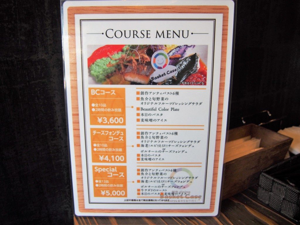バスケットケースのメニュー